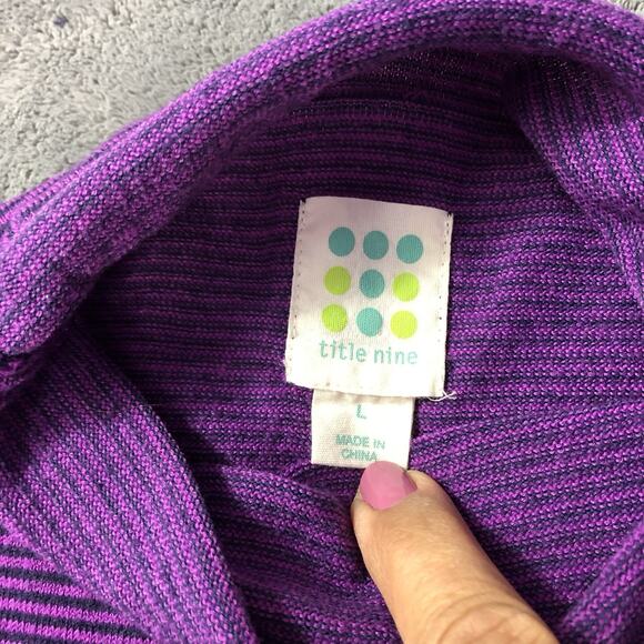 Title Nine Synergy Sweater Purple Striped Mock Neck Size L Athleisure Active - Picture 6 of 8
